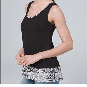 White House Black Market Woven-Hem Tank, Size Small Black/White Print